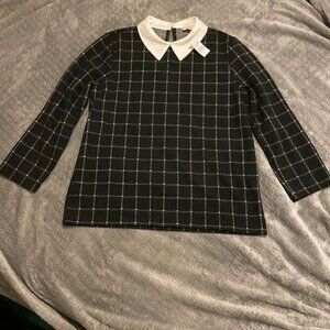 NWT LOFT Black Windowpane Collared Blouse – Women’s Size M